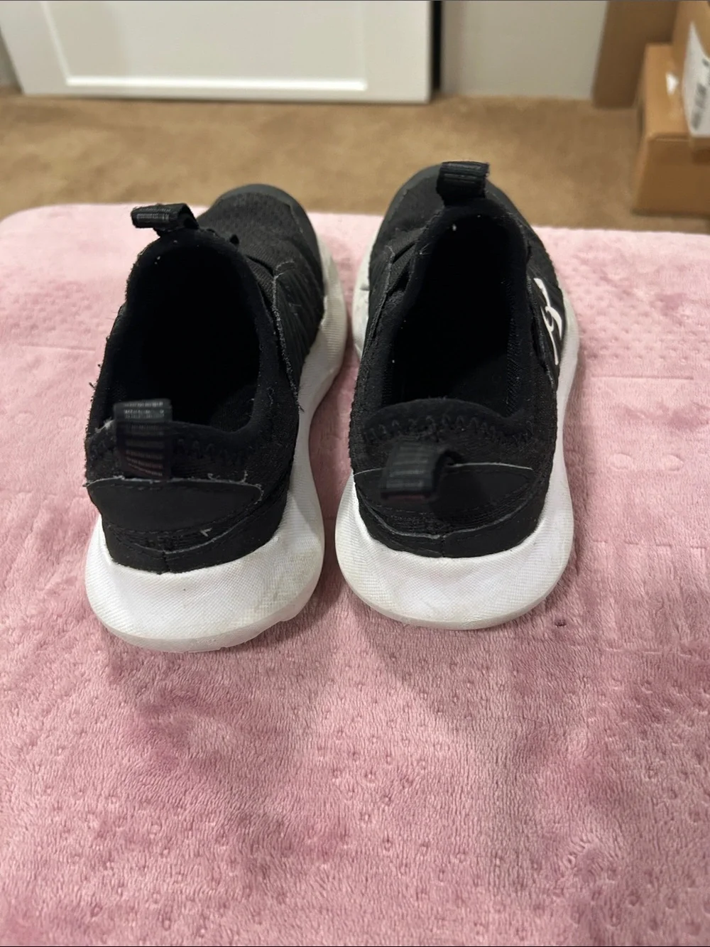 Under Armour Black and White Kids Slip-On Sneakers with Elastic Straps